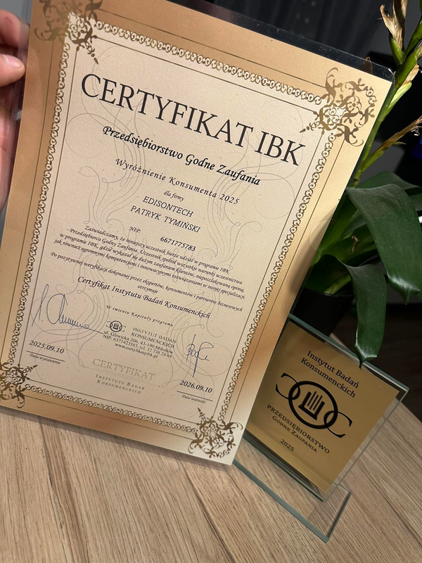 Certyfikat IBK - Przedsiębiorstwo Godne Zaufania 2025